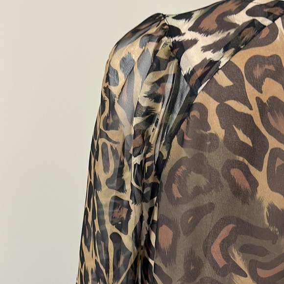 LUISA CERANO Leopard Silk Chiffon Dress Brown Cream Knee Length Shift Sz M - Picture 8 of 13